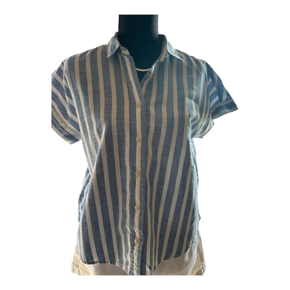 Madewell Women's Short Sleeve Button Front Striped Cotton Shirt-preloved-Size S